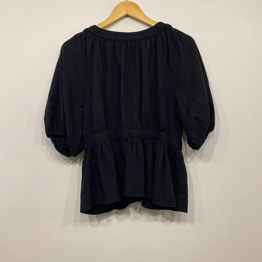 Abercrombie & Fitch Black Puff Sleeve V-Neck Dark Romantic Peplum Blouse Large